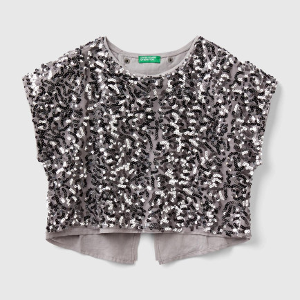 Kız Çocuk Gri Mix Tamamı Desenli Arkası Çapraz Detaylı Bisiklet Yaka Bluz