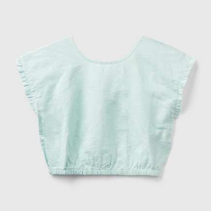 Kız Çocuk Açık Mavi Keten Karışımlı Bluz