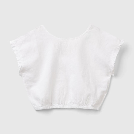 Kız Çocuk Beyaz Keten Karışımlı Bluz