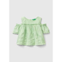 Kız Çocuk Açık Yeşil Omzu Açık Lastik Detaylı Bisiklet Yaka Bluz Kız Çocuk Açık Yeşil Omzu Açık Lastik Detaylı Bisiklet Yaka Bluz