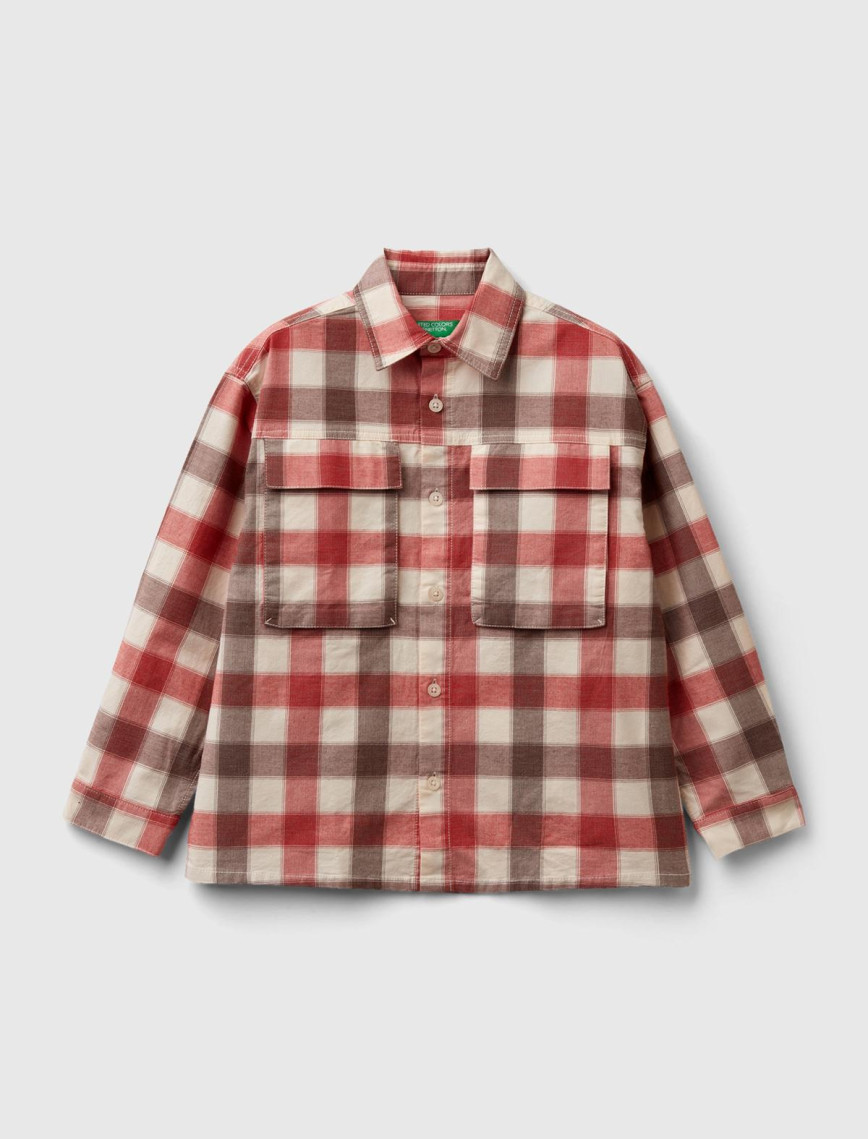 Erkek Çocuk Kırmızı-Kahve Ekose Desenli Yama Cepli Arkası Robalı Gömlek Erkek Çocuk Kırmızı-Kahve Ekose Desenli Yama Cepli Arkası Robalı Gömlek