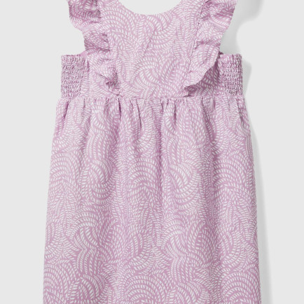 Kız Çocuk Açık Pembe Tamamı Desenli Kolları Fırfırlı Bisiklet Yaka Elbise