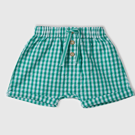 Bebek Yeşil Tamamı Ekose Desenli Beli Büzgülü Dekoratif Düğmeli Şort Bebek Yeşil Tamamı Ekose Desenli Beli Büzgülü Dekoratif Düğmeli Şort