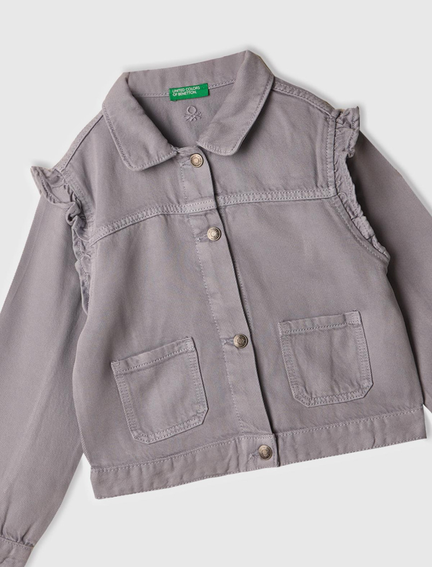 Kız Çocuk Lila %100 Liyosel Taş Yıkama Omzu Fırfırlı Denim Ceket Kız Çocuk Lila %100 Liyosel Taş Yıkama Omzu Fırfırlı Denim Ceket