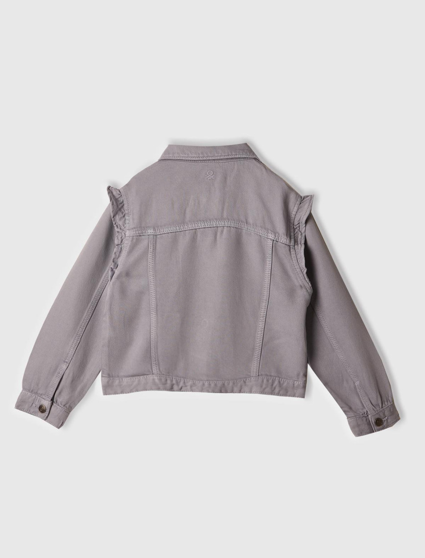 Kız Çocuk Lila %100 Liyosel Taş Yıkama Omzu Fırfırlı Denim Ceket Kız Çocuk Lila %100 Liyosel Taş Yıkama Omzu Fırfırlı Denim Ceket