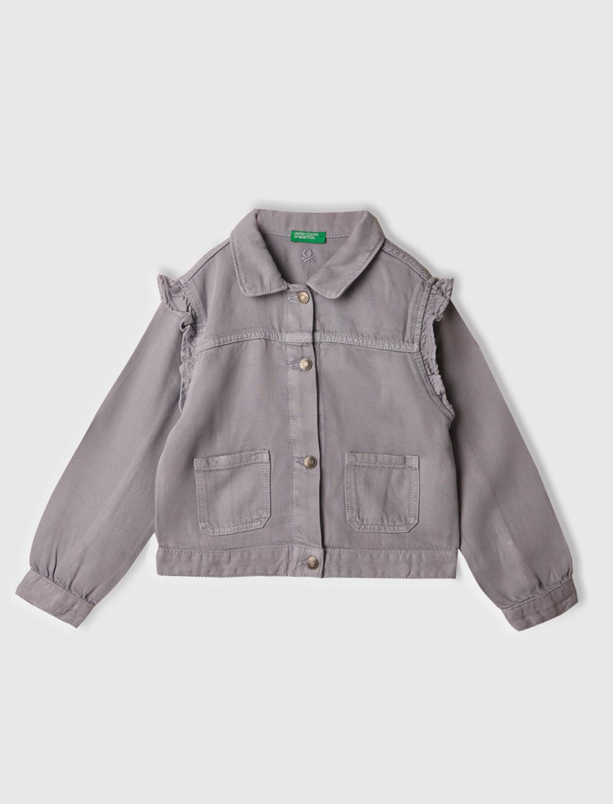 Kız Çocuk Lila %100 Liyosel Taş Yıkama Omzu Fırfırlı Denim Ceket Kız Çocuk Lila %100 Liyosel Taş Yıkama Omzu Fırfırlı Denim Ceket