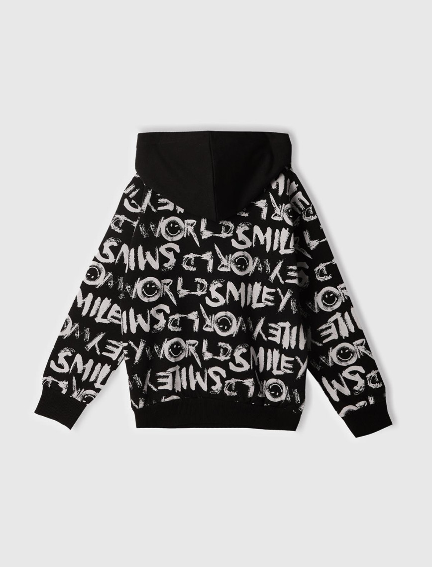 Erkek Çocuk Siyah Tamamı Baskılı Kapüşonlu  Sweatshirt