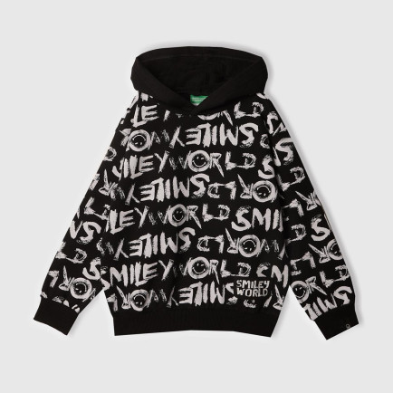 Erkek Çocuk Siyah Tamamı Baskılı Kapüşonlu  Sweatshirt