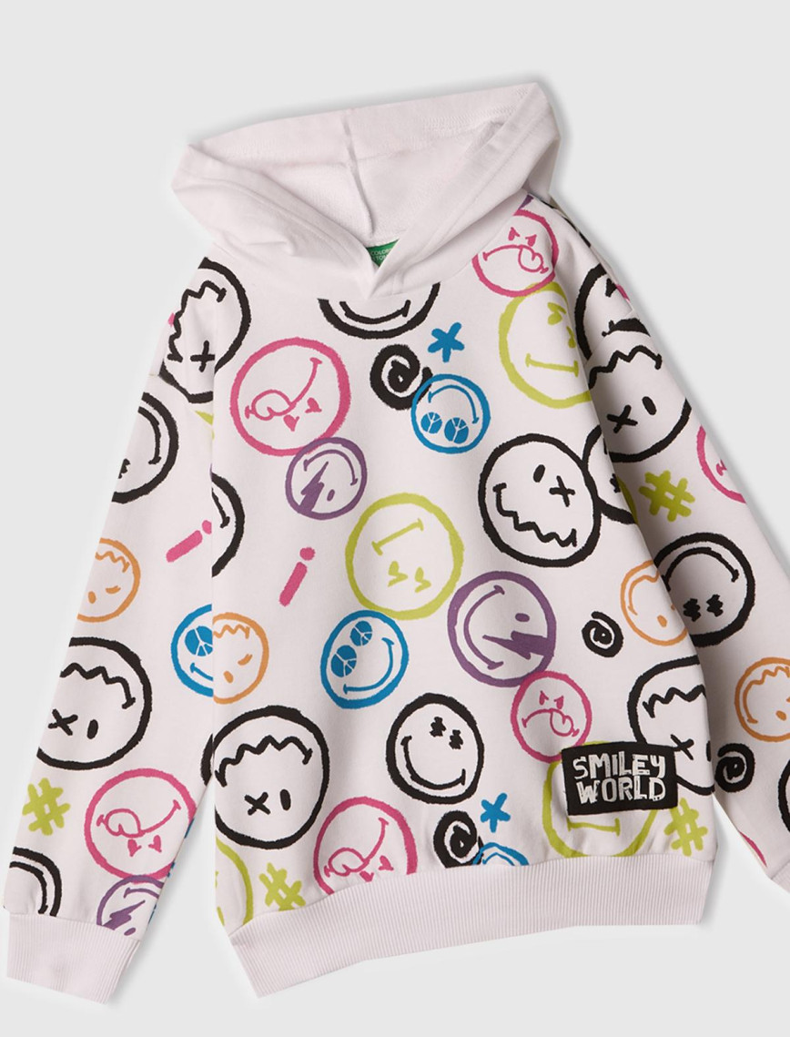 Erkek Çocuk Beyaz Tamamı Baskılı Kapüşonlu  Sweatshirt