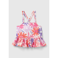 Kız Çocuk Pembe Mix Tamamı Çiçek Baskılı Arkası Çapraz Detaylı Fırfırlı Bluz