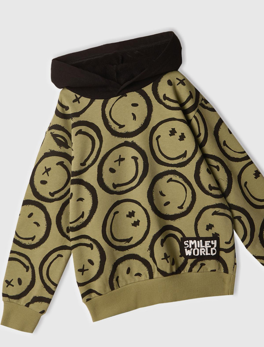 Erkek Çocuk Haki Tamamı Baskılı Kapüşonlu  Sweatshirt