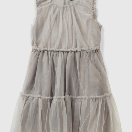 Kız Çocuk Füme İç Astarlı Kolsuz Tül Elbise