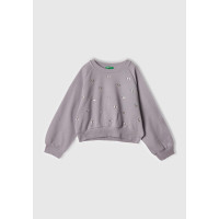 Kız Çocuk Lila Önü Taş Detaylı Ribanalı Bisiklet Yaka Sweatshirt Kız Çocuk Lila Önü Taş Detaylı Ribanalı Bisiklet Yaka Sweatshirt