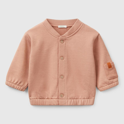 Bebek Koyu Bej Önü Düğmeli Kolu Cepli Bomber Yakalı Sweatshirt Bebek Koyu Bej Önü Düğmeli Kolu Cepli Bomber Yakalı Sweatshirt