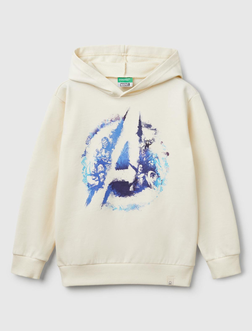 Erkek Çocuk Ekru Marvel Kahraman Baskılı Etiket Logolu Kapüşonlu Sweatshirt Erkek Çocuk Ekru Marvel Kahraman Baskılı Etiket Logolu Kapüşonlu Sweatshirt