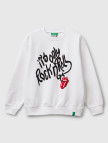 Erkek Çocuk Beyaz Rolling Stones Baskılı Etiket Logolu Bisiklet Yaka Sweatshirt Erkek Çocuk Beyaz Rolling Stones Baskılı Etiket Logolu Bisiklet Yaka Sweatshirt