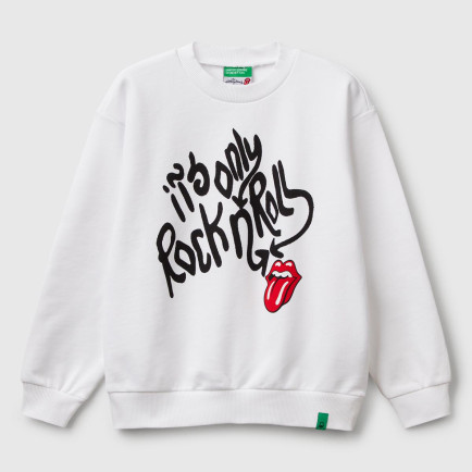 Erkek Çocuk Beyaz Rolling Stones Baskılı Etiket Logolu Bisiklet Yaka Sweatshirt Erkek Çocuk Beyaz Rolling Stones Baskılı Etiket Logolu Bisiklet Yaka Sweatshirt