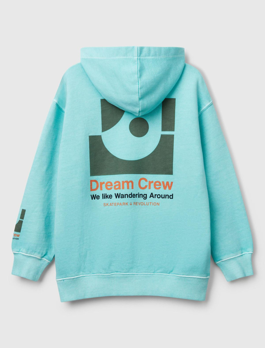 Erkek Çocuk Turkuaz Baskılı Soluk Efektli Kese Cepli Kapüşonlu Sweatshirt Erkek Çocuk Turkuaz Baskılı Soluk Efektli Kese Cepli Kapüşonlu Sweatshirt