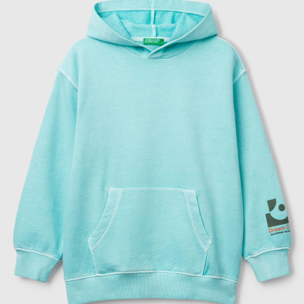 Erkek Çocuk Turkuaz Baskılı Soluk Efektli Kese Cepli Kapüşonlu Sweatshirt Erkek Çocuk Turkuaz Baskılı Soluk Efektli Kese Cepli Kapüşonlu Sweatshirt