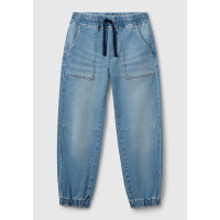 Erkek Çocuk Açık Denim Logo Detaylı Büzgü İpli Denim Jogger Pantolon