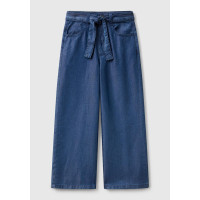 Kız Çocuk Koyu Denim %100 Liyosel Beli Kuşaklı Wide Fit Denim Pantolon Kız Çocuk Koyu Denim %100 Liyosel Beli Kuşaklı Wide Fit Denim Pantolon