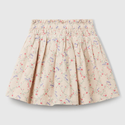 Kız Çocuk Ekru Gofre Kumaş Çiçek Desenli Beli Lastikli Kuşaklı Etek Kız Çocuk Ekru Gofre Kumaş Çiçek Desenli Beli Lastikli Kuşaklı Etek