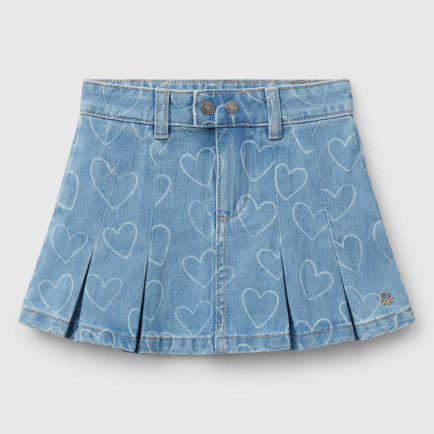 Kız Çocuk Denim Taş Yıkama Pileli Denim Etek Kız Çocuk Denim Taş Yıkama Pileli Denim Etek