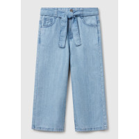 Kız Çocuk Açık Denim %100 Liyosel Taş Yıkama Kuşaklı Wide Leg Denim Pantolon