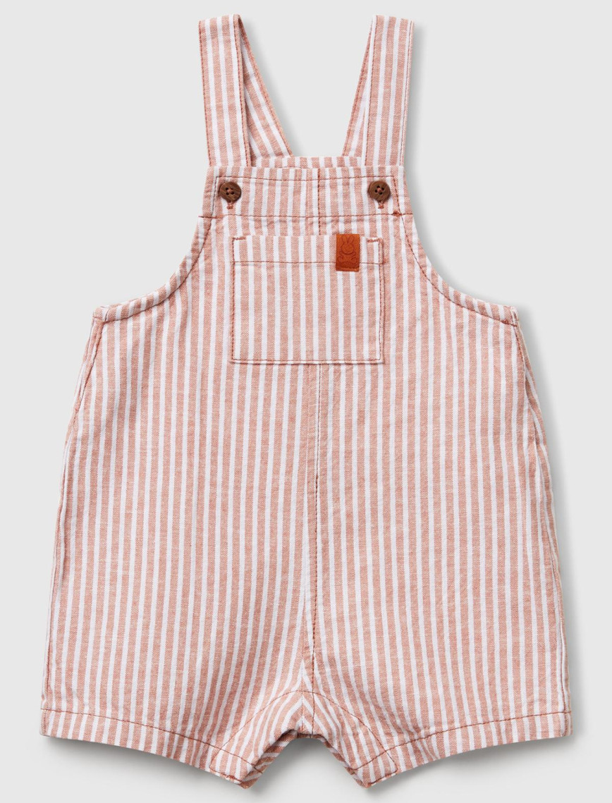 Bebek Bej Çizgili Logo Detaylı Cepli Yanları Gizli Çıtçıtlı Kısa Tulum Bebek Bej Çizgili Logo Detaylı Cepli Yanları Gizli Çıtçıtlı Kısa Tulum