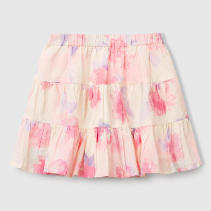 Kız Çocuk Pembe Mix Tamamı Desenli Beli Lastikli Katlı Etek Kız Çocuk Pembe Mix Tamamı Desenli Beli Lastikli Katlı Etek