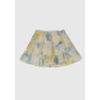 Kız Çocuk Sarı Mavi Tamamı Desenli Beli Lastikli Katlı Etek Kız Çocuk Sarı Mavi Tamamı Desenli Beli Lastikli Katlı Etek