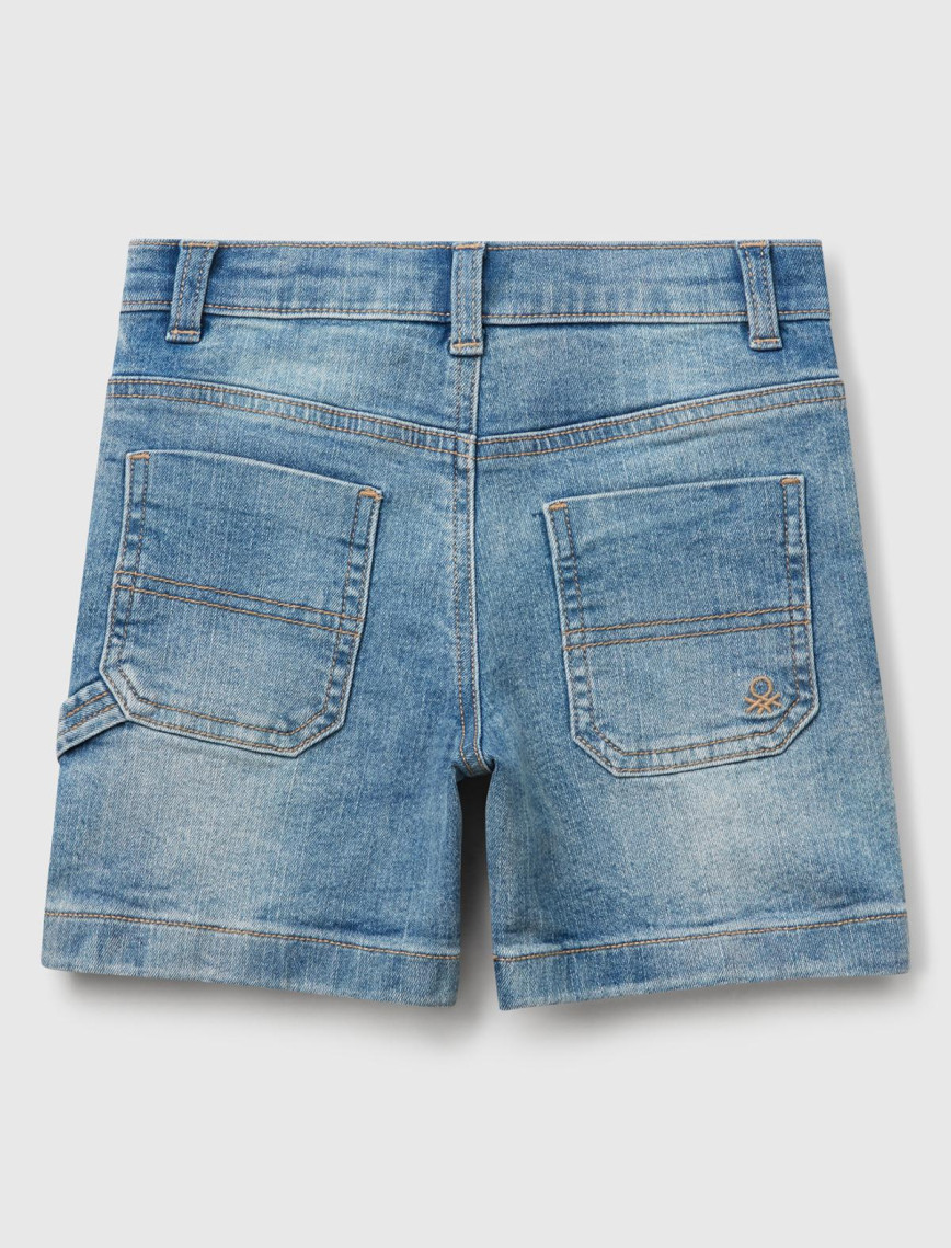 Erkek Çocuk Açık Denim Yanı Detaylı Cepli Denim Streç Bermuda Şort