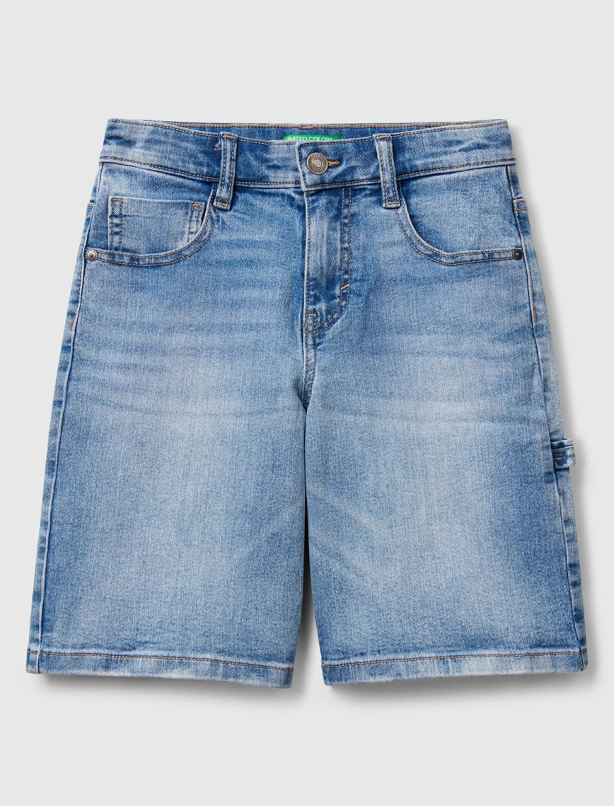 Erkek Çocuk Açık Denim Taş Yıkama Straight Fit Denim Bermuda Şort Erkek Çocuk Açık Denim Taş Yıkama Straight Fit Denim Bermuda Şort