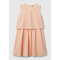 Kız Çocuk Yavruağzı Üstü Pullu Kumaşlı Astarlı Pileli Tül Etekli Kolsuz Elbise Kız Çocuk Yavruağzı Üstü Pullu Kumaşlı Astarlı Pileli Tül Etekli Kolsuz Elbise