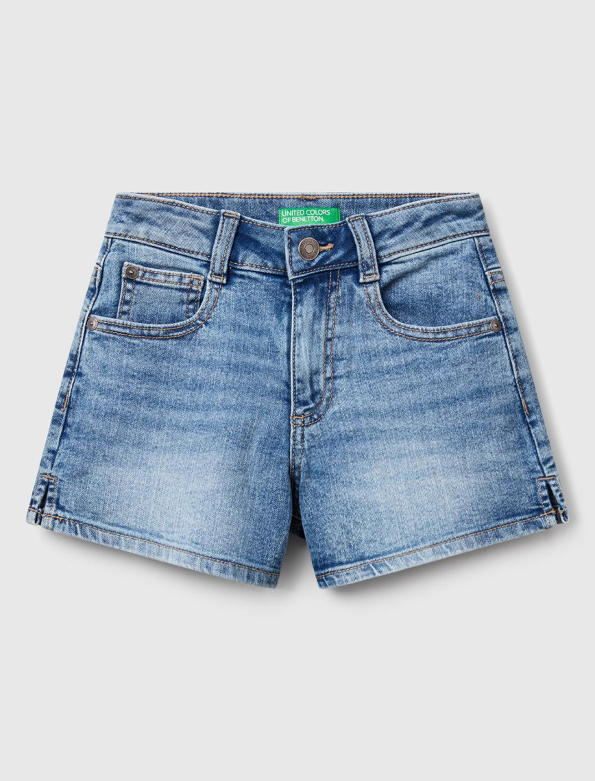 Kız Çocuk Koyu Denim Taş Yıkama Logo İşlemeli Streç Denim Şort Kız Çocuk Koyu Denim Taş Yıkama Logo İşlemeli Streç Denim Şort