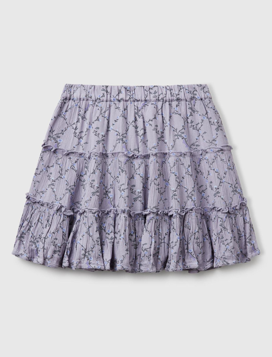 Kız Çocuk Mor Viskozlu Tamamı Baskılı Krep Katlı Etek Kız Çocuk Mor Viskozlu Tamamı Baskılı Krep Katlı Etek