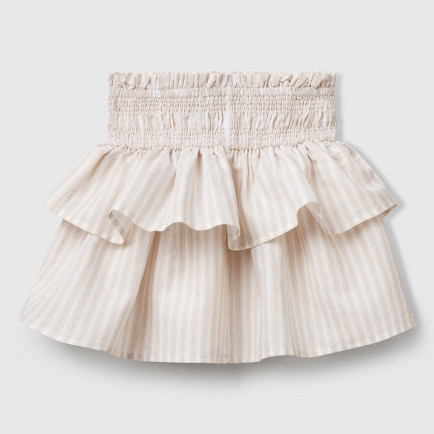 Kız Çocuk Ekru Keten Karışımlı Tamamı Desenli Beli Büzgülü Katlı Etek Kız Çocuk Ekru Keten Karışımlı Tamamı Desenli Beli Büzgülü Katlı Etek
