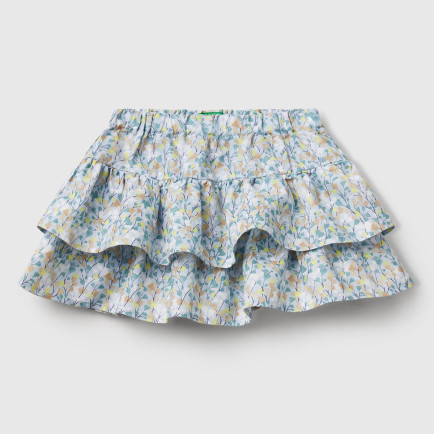 Kız Çocuk Mavi Tamamı Baskılı Beli Lastikli Katlı Etek Kız Çocuk Mavi Tamamı Baskılı Beli Lastikli Katlı Etek