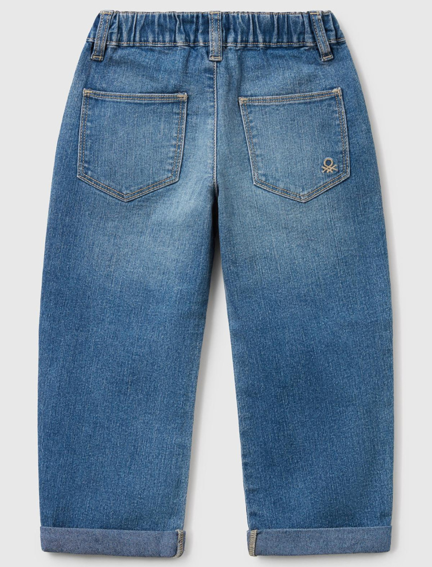 Erkek Çocuk Koyu Denim Beli Büzgü İpli Yama Cepli Denim Havuç Pantolon