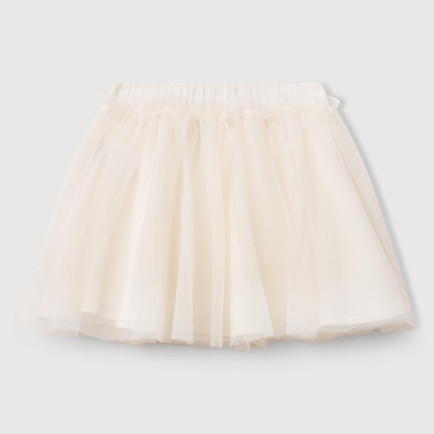 Kız Çocuk Ekru Tül Detaylı Beli Lastikli Pileli Etek Kız Çocuk Ekru Tül Detaylı Beli Lastikli Pileli Etek