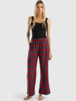 Kadın Kırmızı Mix Ekose Desenli Geniş Paça Pantolon Kadın Kırmızı Mix Ekose Desenli Geniş Paça Pantolon