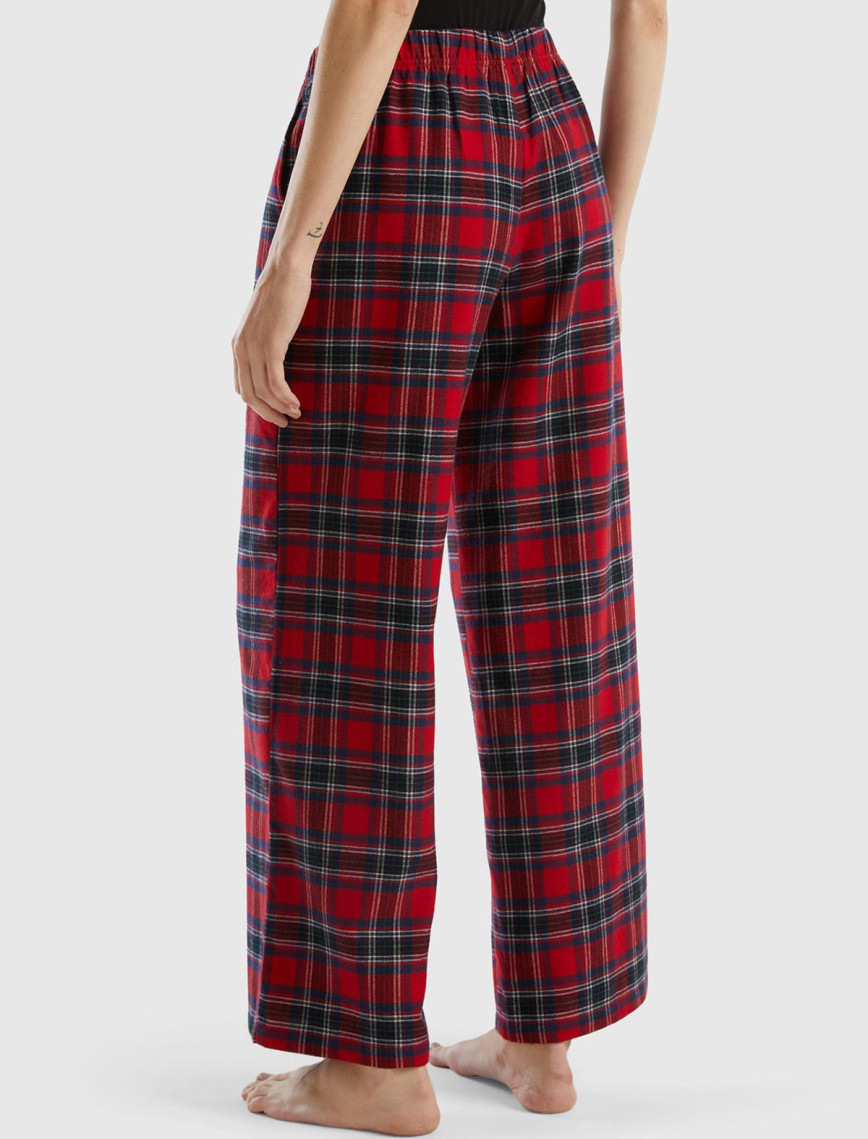 Kadın Kırmızı Mix Ekose Desenli Geniş Paça Pantolon Kadın Kırmızı Mix Ekose Desenli Geniş Paça Pantolon