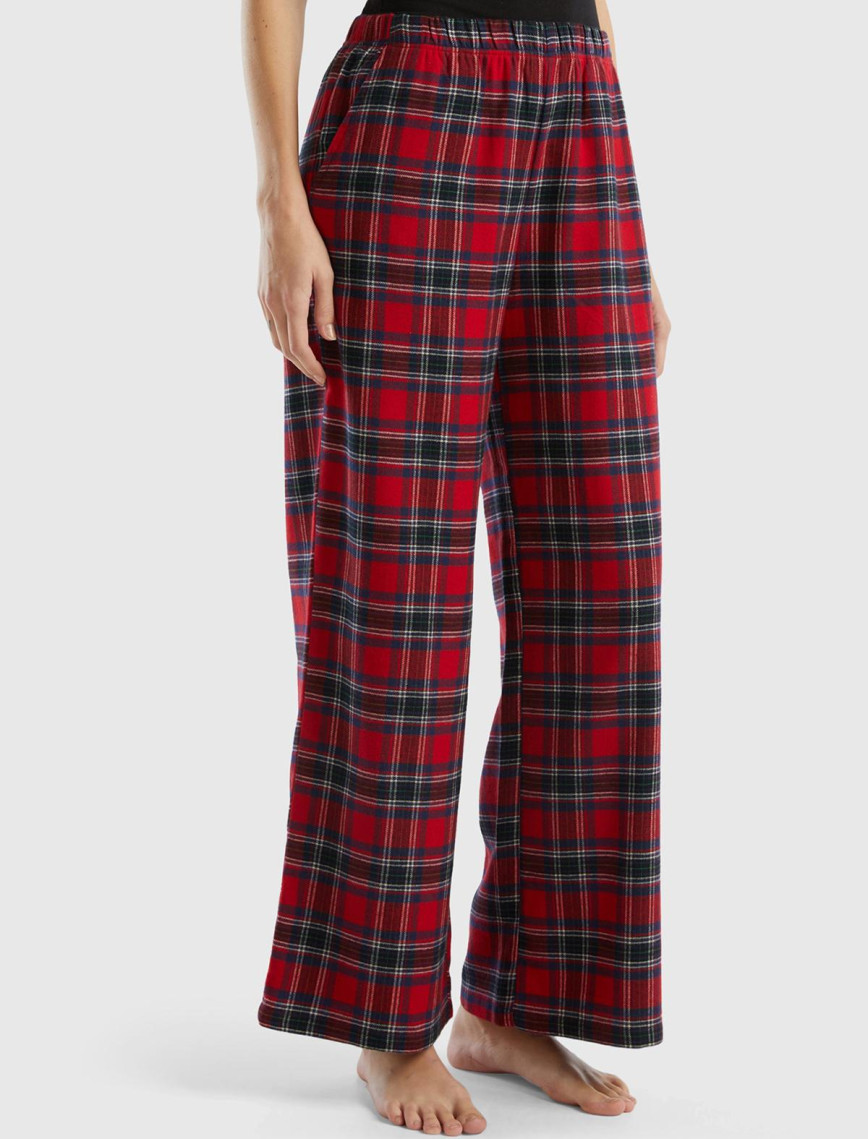 Kadın Kırmızı Mix Ekose Desenli Geniş Paça Pantolon Kadın Kırmızı Mix Ekose Desenli Geniş Paça Pantolon