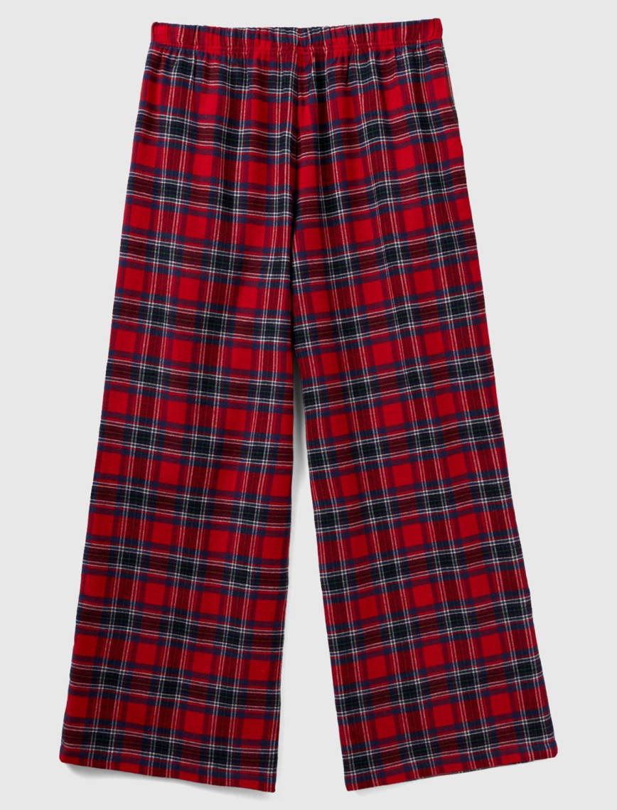 Kadın Kırmızı Mix Ekose Desenli Geniş Paça Pantolon Kadın Kırmızı Mix Ekose Desenli Geniş Paça Pantolon