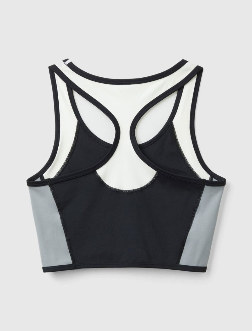 Kadın Siyah Önü Logo Baskılı Kontrast Renk Detaylı Crop Atlet