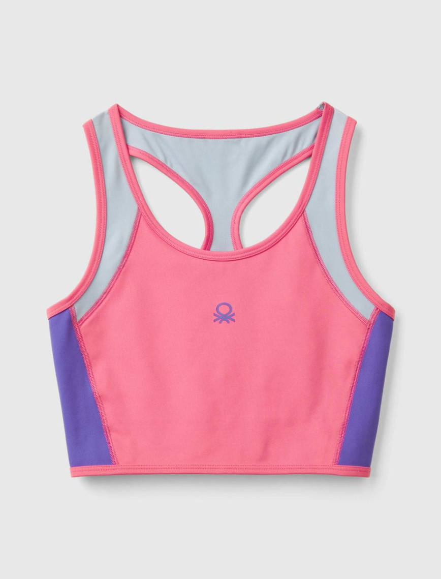 Kadın Pembe Önü Logo Baskılı Kontrast Renk Detaylı Crop Atlet