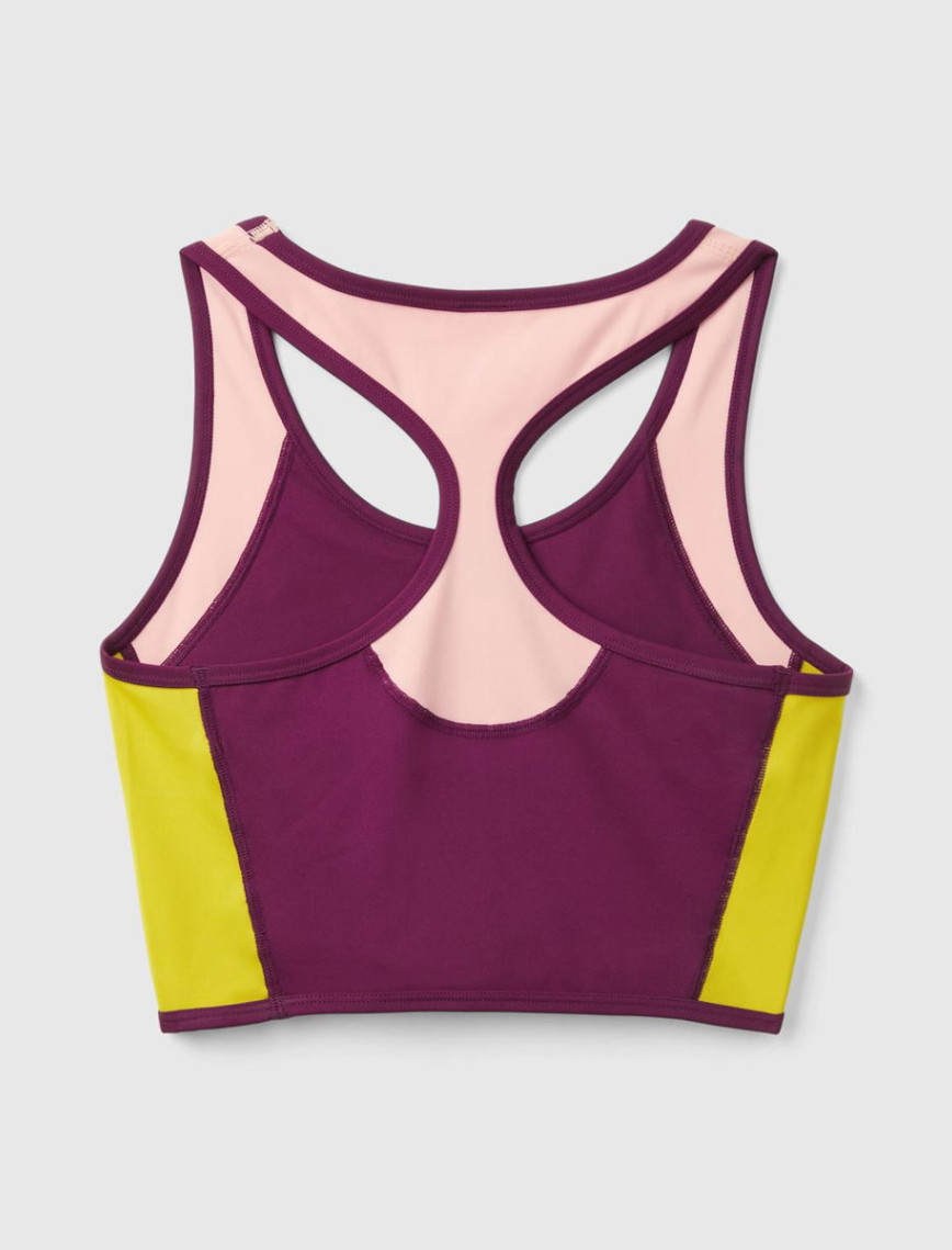 Kadın Bordo Önü Logo Baskılı Kontrast Renk Detaylı Crop Atlet