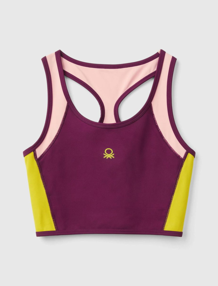 Kadın Bordo Önü Logo Baskılı Kontrast Renk Detaylı Crop Atlet