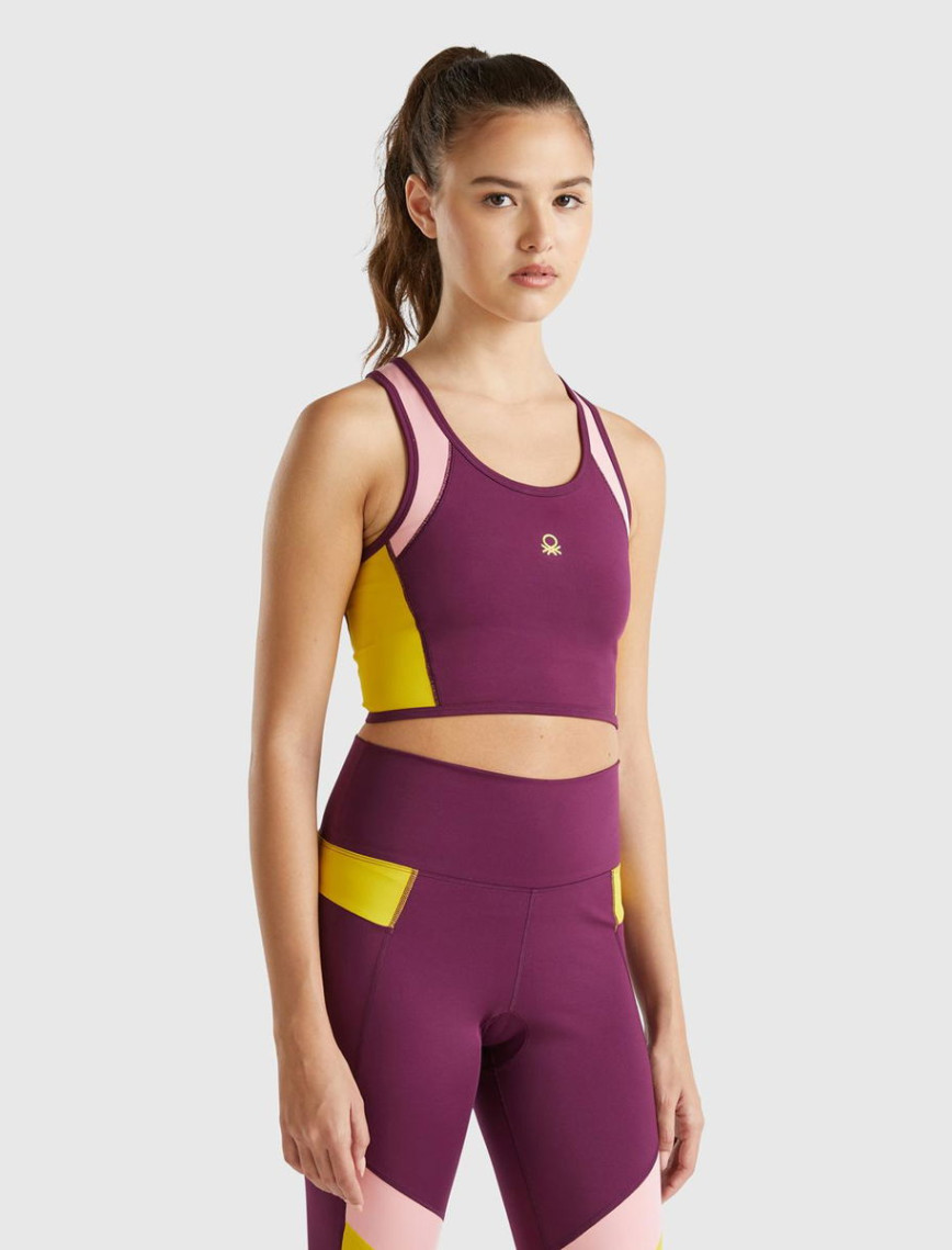 Kadın Pembe Önü Logo Baskılı Kontrast Renk Detaylı Crop Atlet