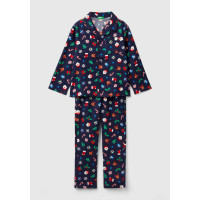 Erkek Çocuk Lacivert Tamamı Desenli Göğüs Cepli Altı Elastik Belli Pijama Takımı